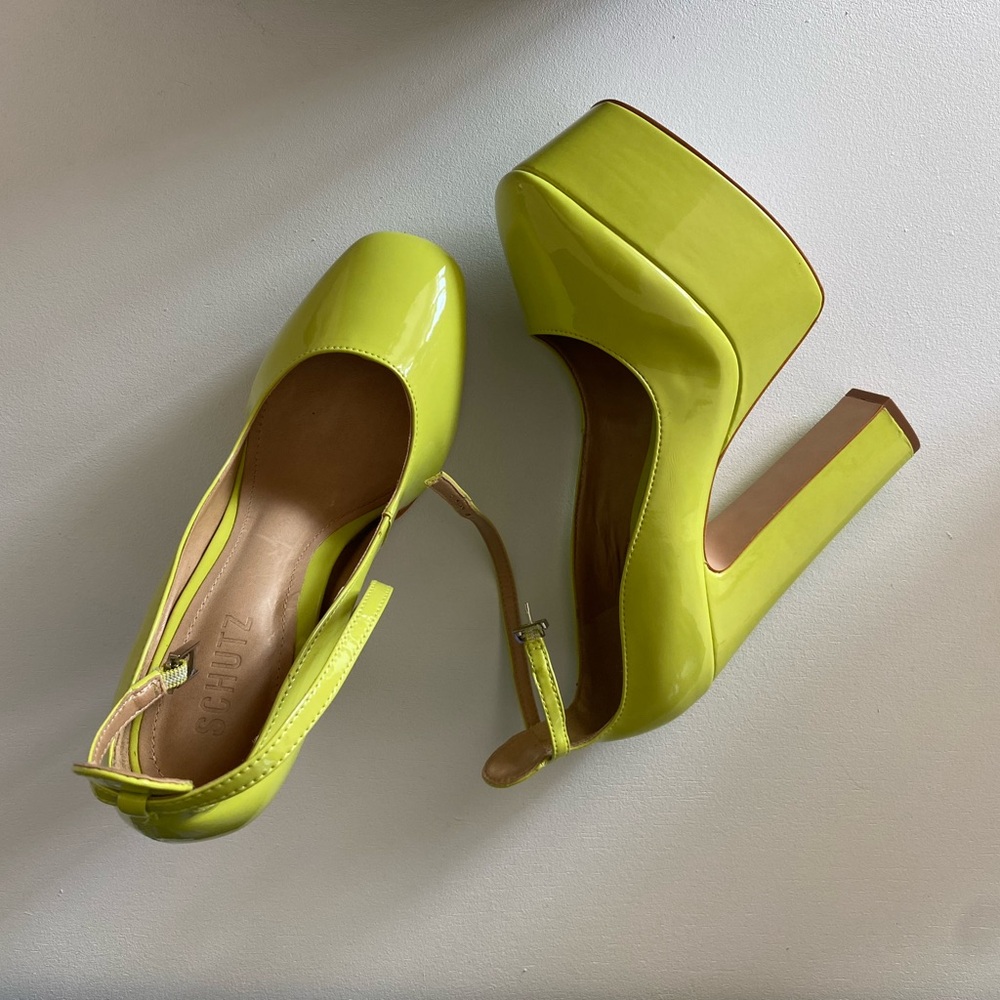 Schutz Renee platform ankle strap pumps Lima glow